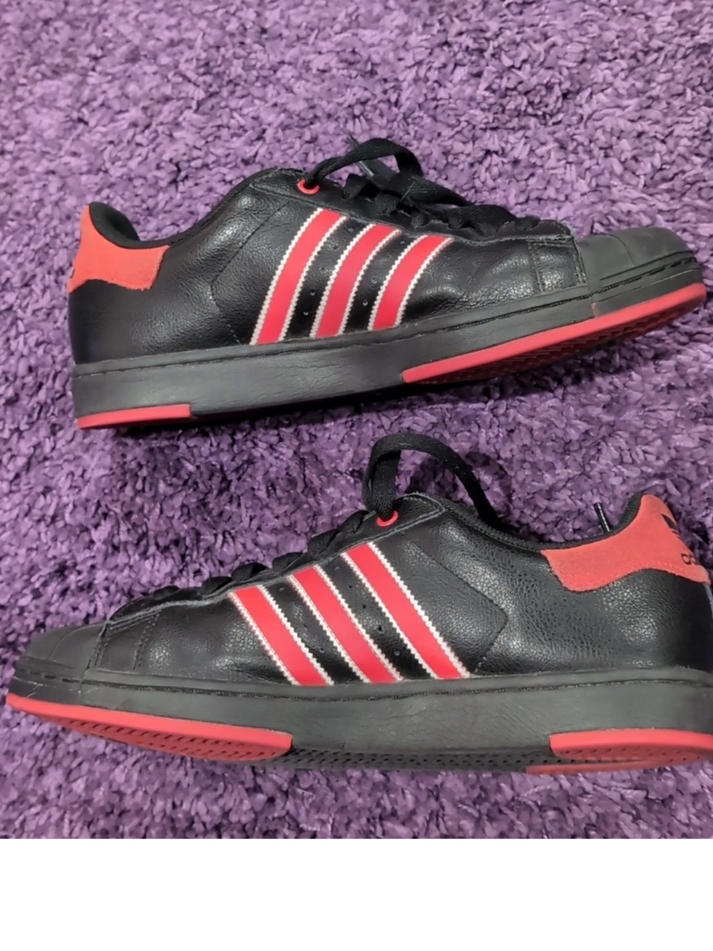 Adidas Superstar Three Stripe Leather Sneakers Red White Black Mens Sz 10